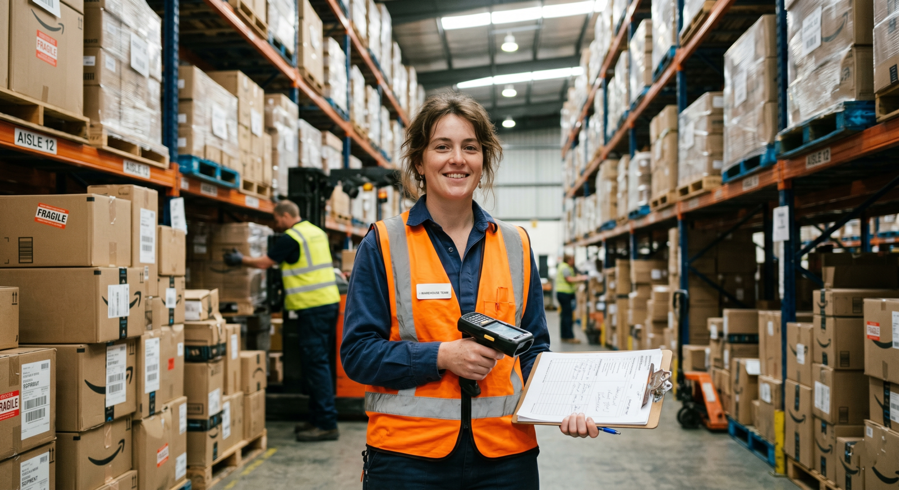 Supply chain student scanning inventory in a warehouse